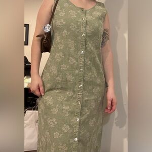 L.L. Bean VINTAGE Green Linen-Cotton Dress